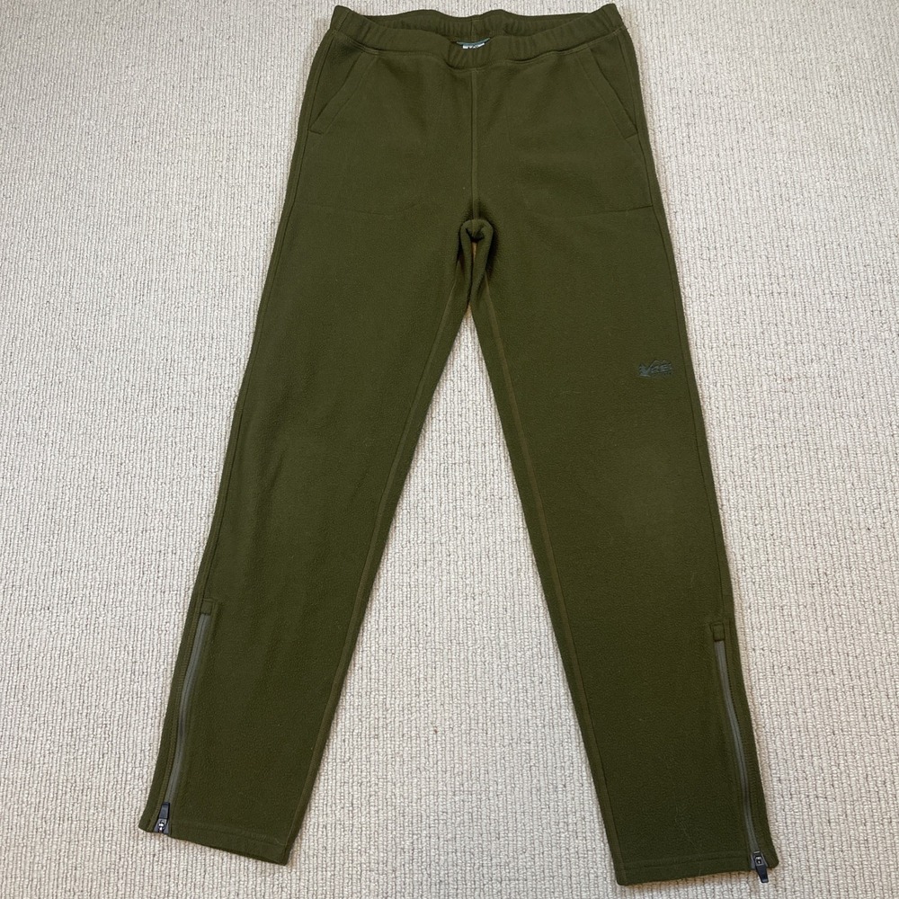 REI Co Op Kids Youth Large Olive Green Fleece Zip Ankle Fleece Pants